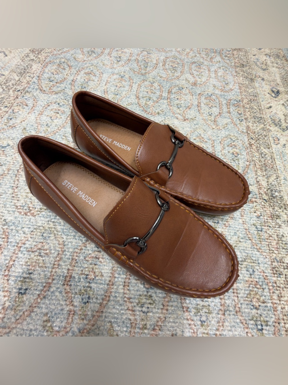 Steve Madden Brown Leather Bit-Detail boys loafers size 3